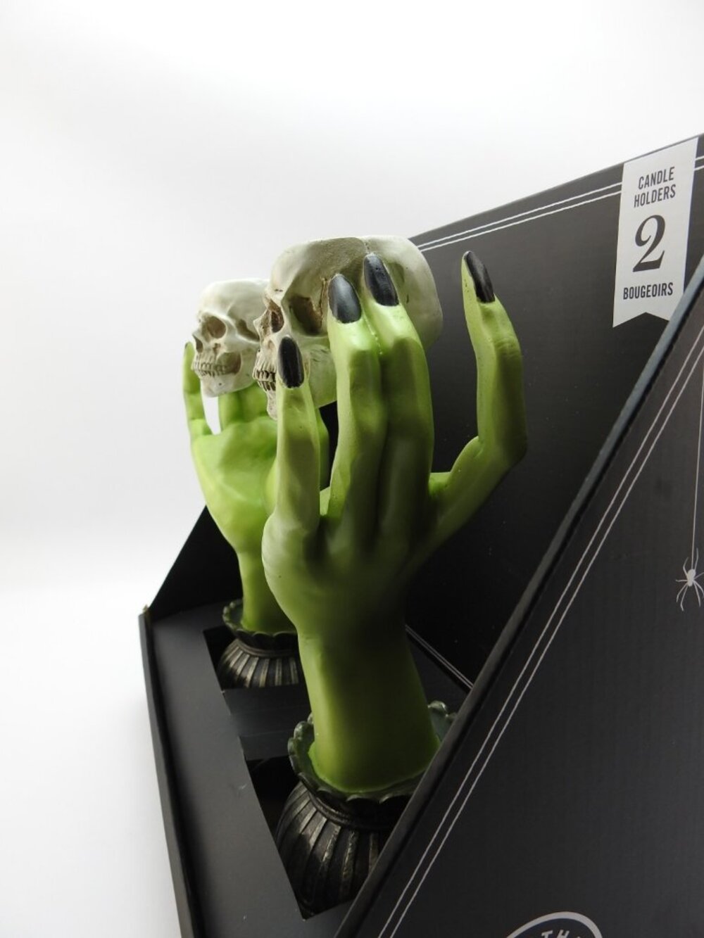 Martha Stewart Halloween Witch Hands Skulls Taper Candle Sticks Pair Holder NIB - Picture 8 of 11